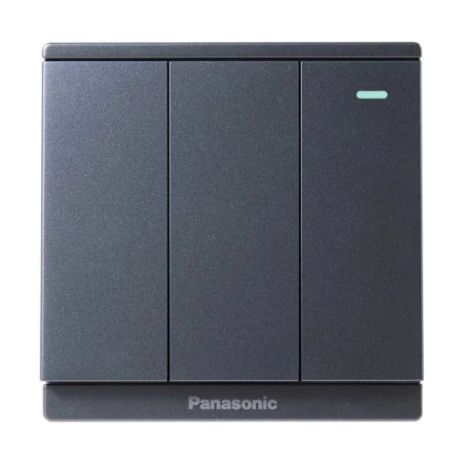 Bộ 3 công tắc Moderva 1 chiều bắt vít có dạ quang màu xám ánh kim Panasonic WMF515MYH-1VN