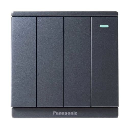 Bộ 4 công tắc Moderva 1 chiều bắt vít có dạ quang màu xám ánh kim Panasonic WMF517MYH-1VN