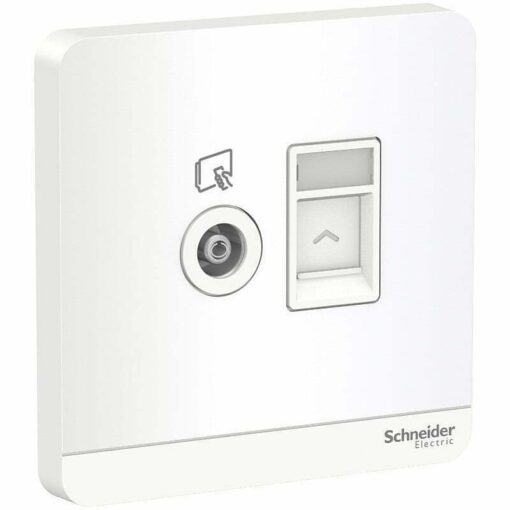 Bộ ổ cắm TV và mạng AvatarOn cat6 màu trắng Schneider E8332TVRJS6_WE_G19