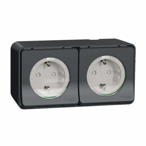 Bộ ổ cắm đôi Schuko Mureva 16A chống thấm IP55 Schneider MUR36029