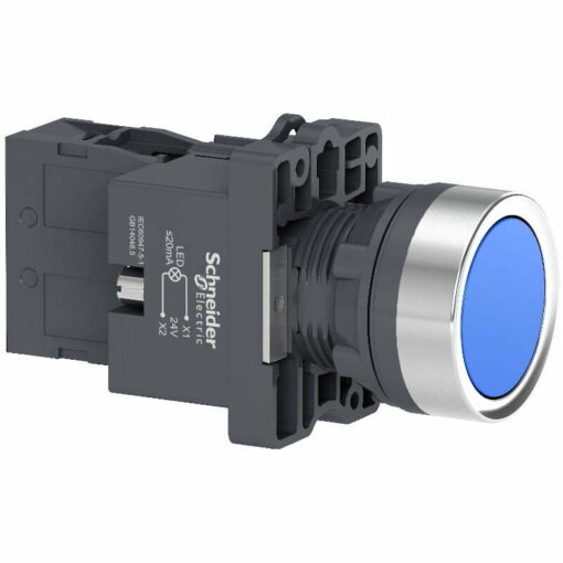 Nút nhấn nhả có đèn báo Ø22 LED 24Vac/dc, 1NO, màu xanh dương Schneider XA2EW36B1