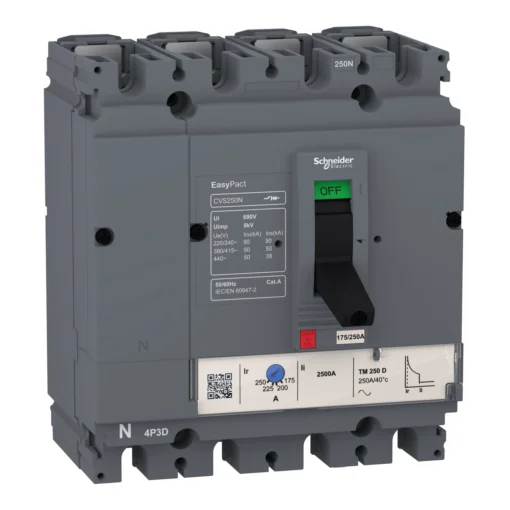 Cầu dao khối MCCB CVS250N 4P 200A 50kA chỉnh dòng Schneider LV525457